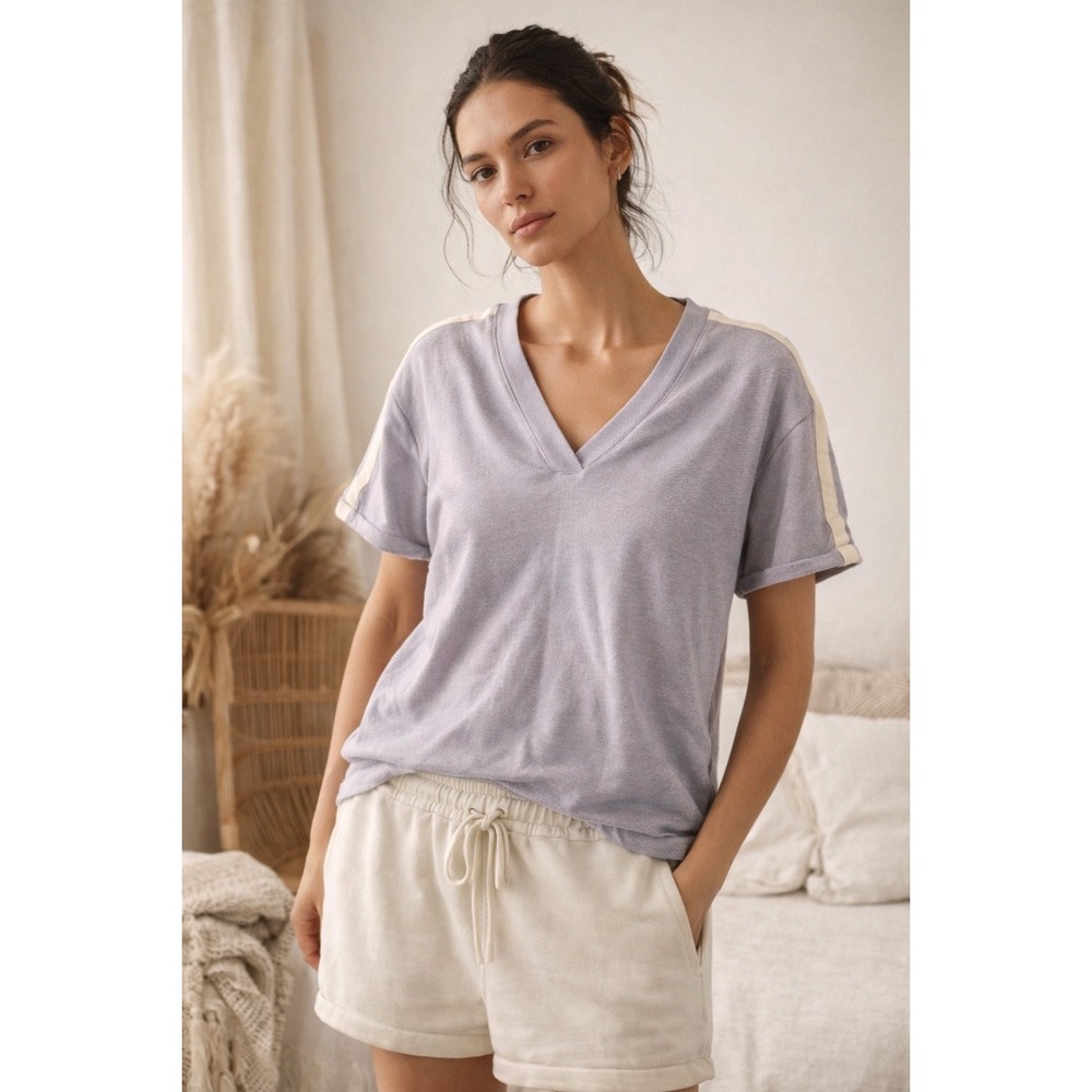 Madewell MWL Lavender Purple V-Neck Short Sleeve French Terry Sweatshirt XXS